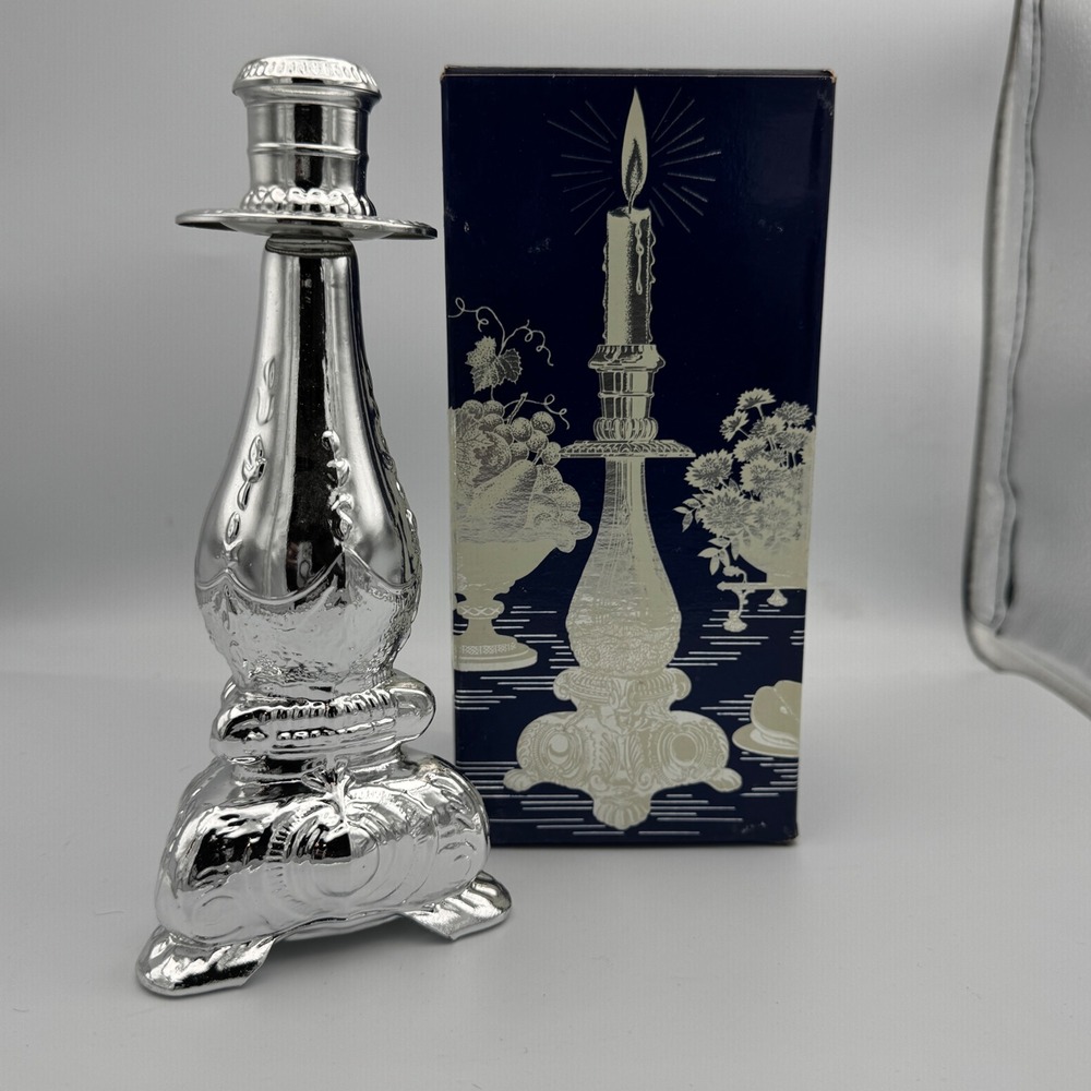 VTG Avon Bird of Paradise Candlestick Cologne Decanter Silver Tone 5 fl oz Boxed